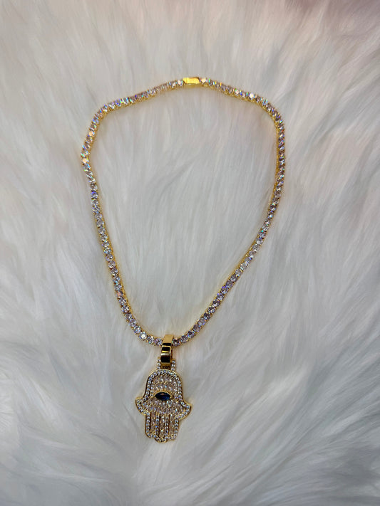 Hamsa Evil Eye Rhinestone Necklace